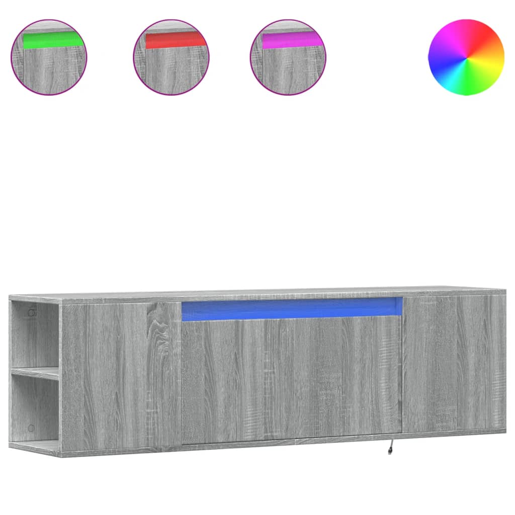 vidaXL Ścienna szafka TV z LED, szary dąb sonoma, 135x31x39,5 cm