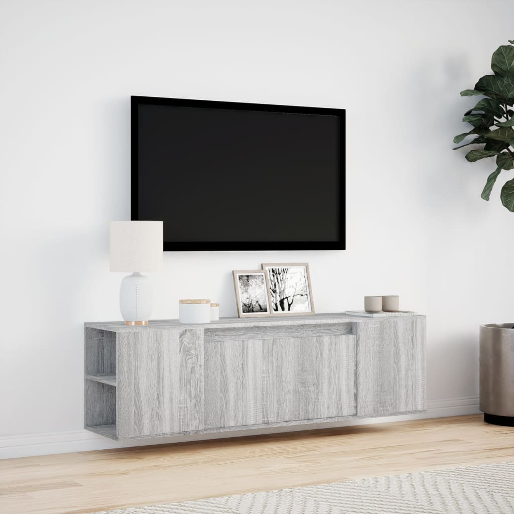 vidaXL Ścienna szafka TV z LED, szary dąb sonoma, 135x31x39,5 cm