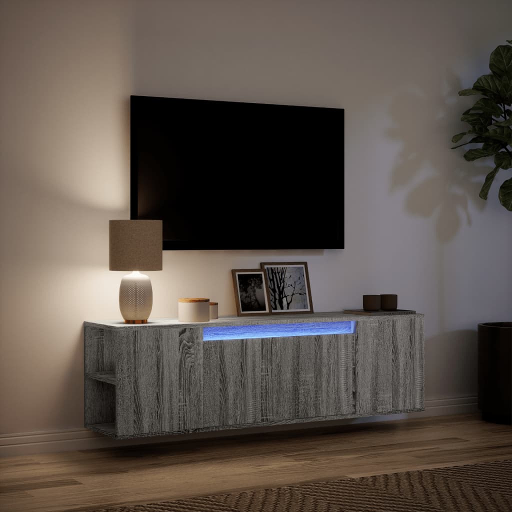 vidaXL Ścienna szafka TV z LED, szary dąb sonoma, 135x31x39,5 cm