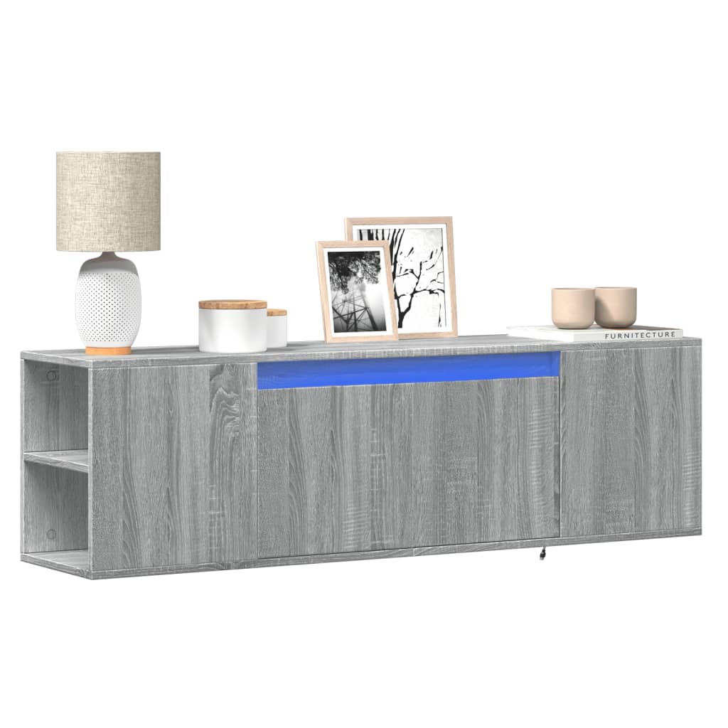 vidaXL Ścienna szafka TV z LED, szary dąb sonoma, 135x31x39,5 cm