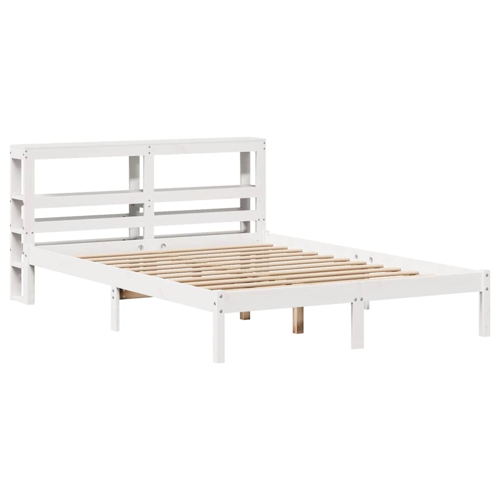 vidaXL Rama łóżka bez materaca, biała, 135x190 cm, lite drewno sosnowe