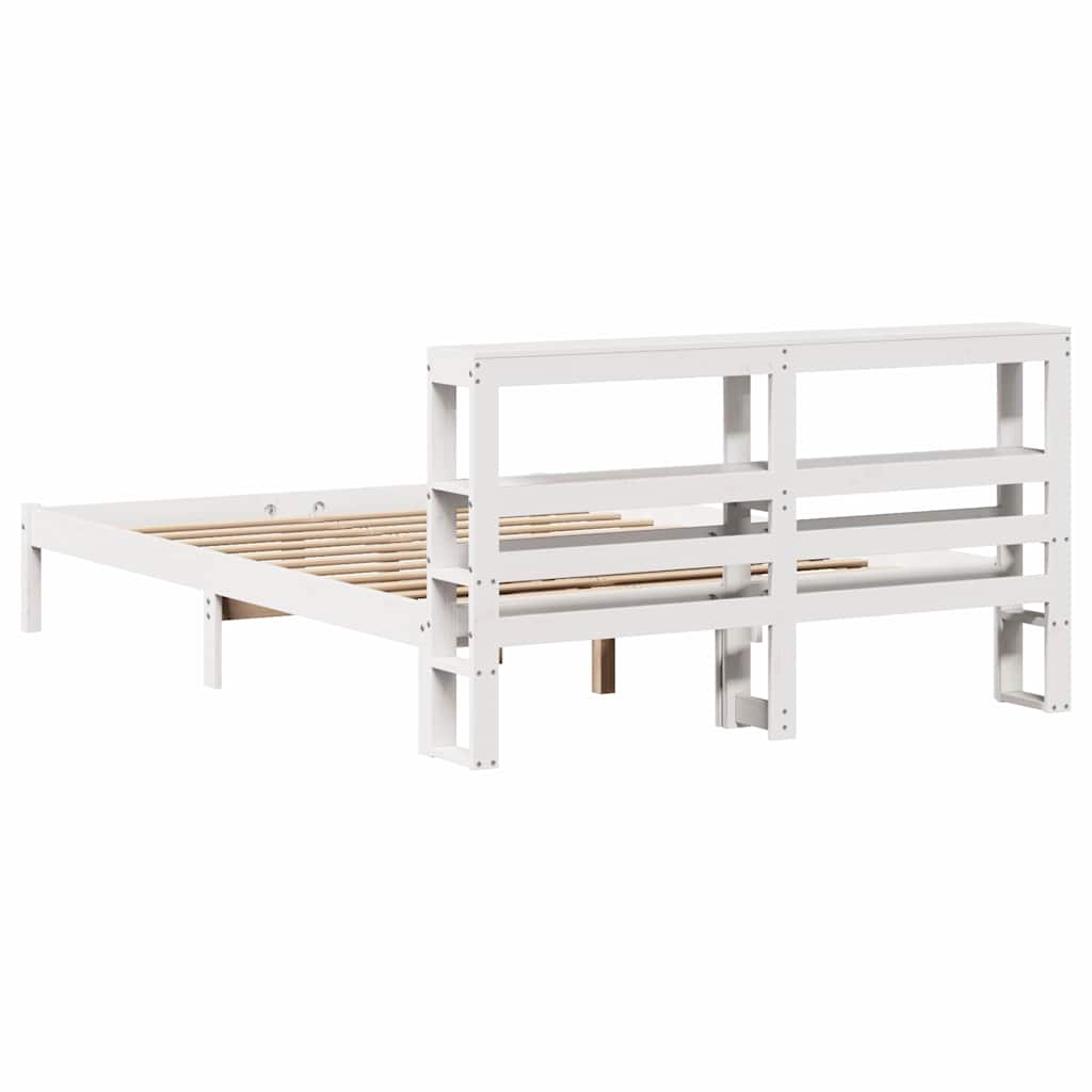 vidaXL Rama łóżka bez materaca, biała, 135x190 cm, lite drewno sosnowe