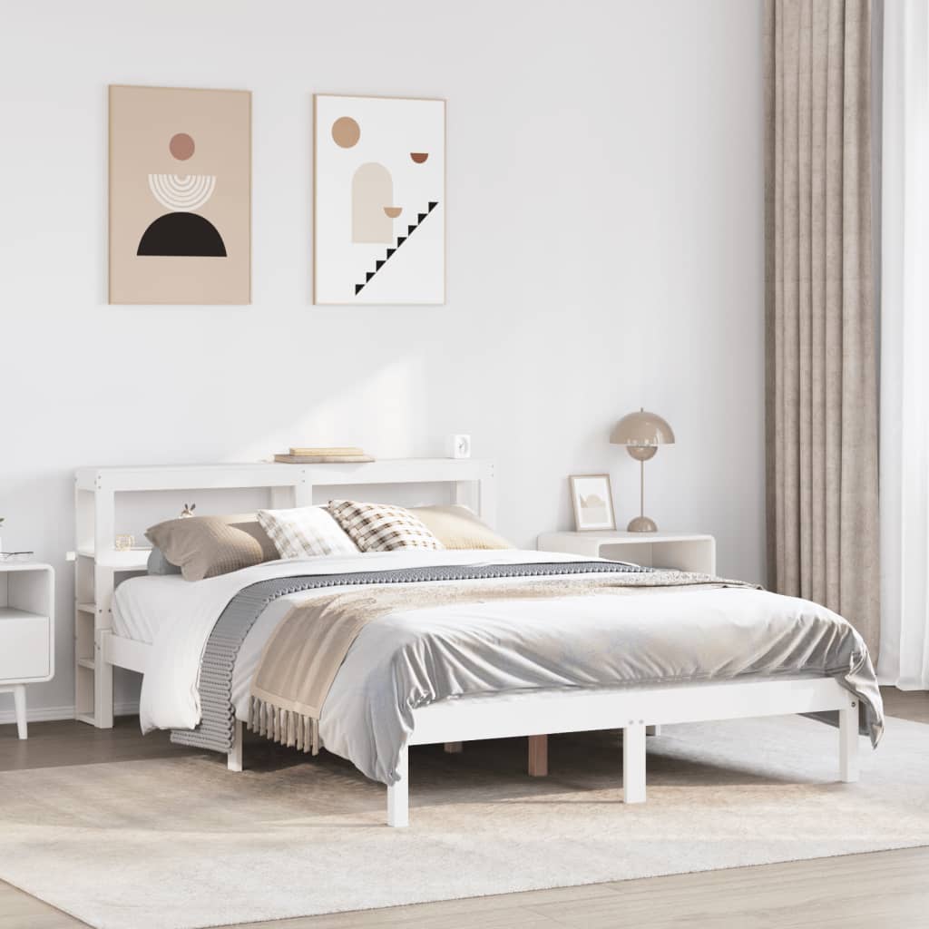 vidaXL Rama łóżka bez materaca, biała, 140x190 cm, lite drewno sosnowe