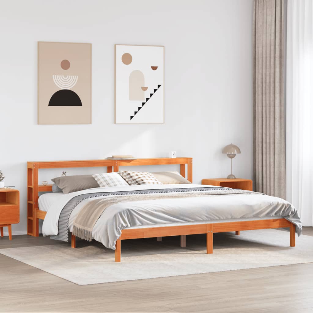 vidaXL Rama łóżka z wezgłowiem, woskowy brąz, 200x200 cm, sosnowa