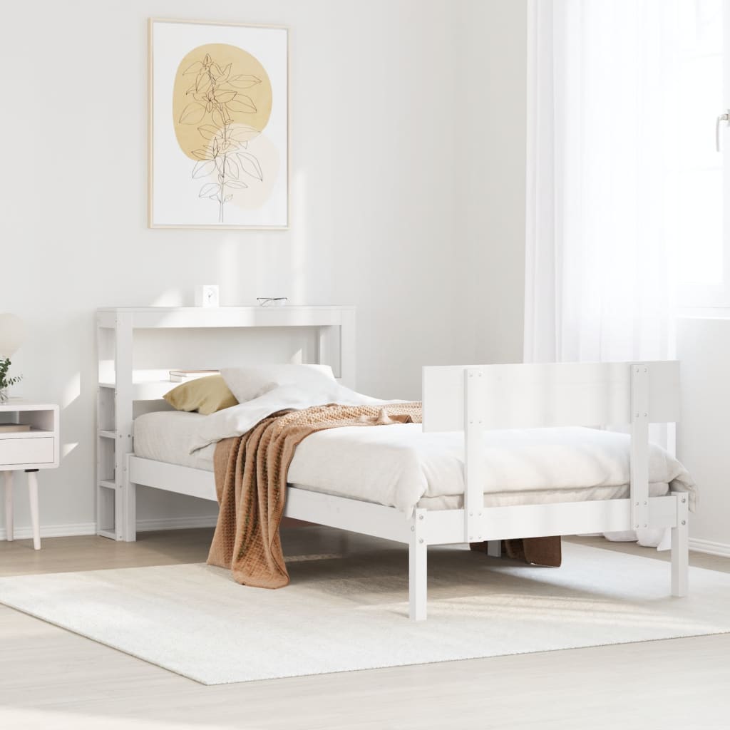 vidaXL Rama łóżka bez materaca, biała, 90x190 cm, lite drewno sosnowe