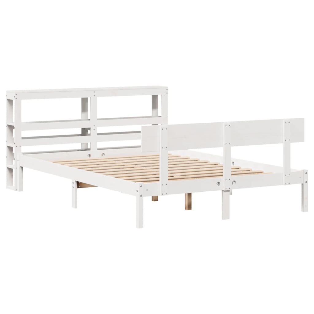 vidaXL Rama łóżka bez materaca, biała, 140x190 cm, lite drewno sosnowe
