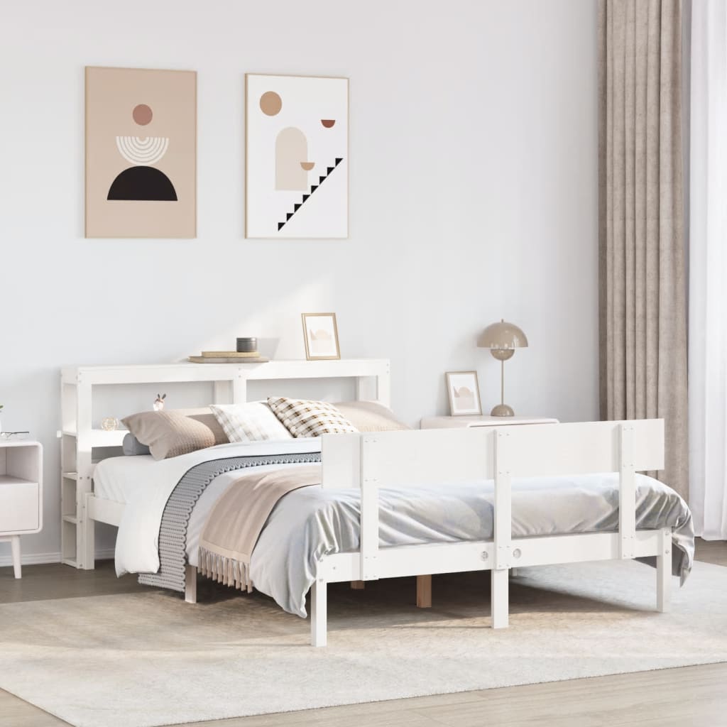 vidaXL Rama łóżka bez materaca, biała, 140x190 cm, lite drewno sosnowe