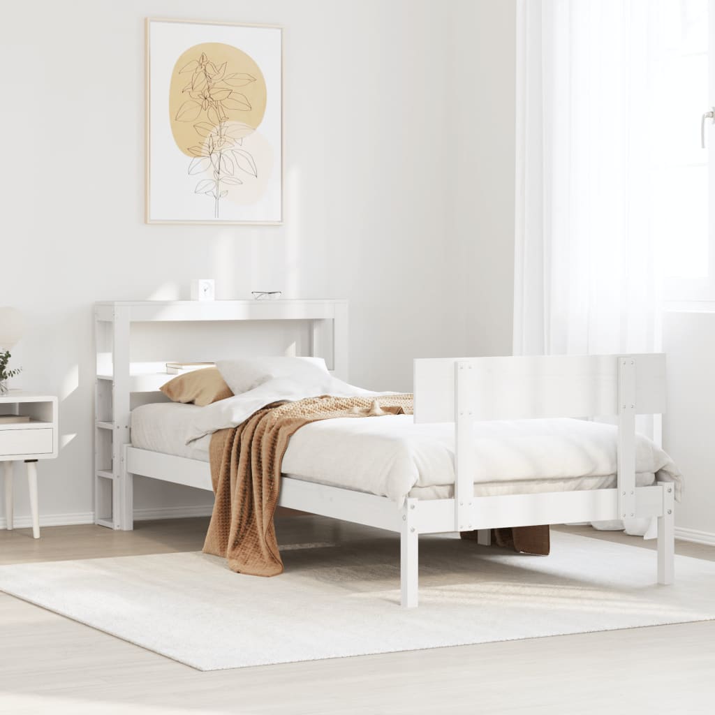 vidaXL Rama łóżka bez materaca, biała, 90x200 cm, lite drewno sosnowe