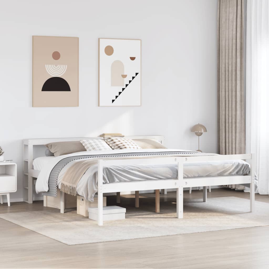 vidaXL Łóżko dla seniora, z wezgłowiem, białe, 200x200 cm, sosnowe
