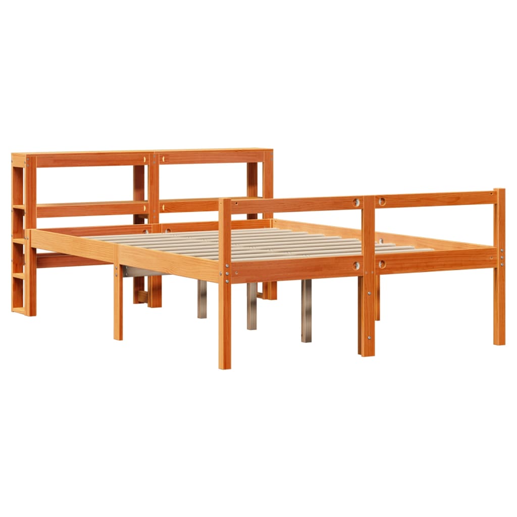 vidaXL Rama łóżka z wezgłowiem, woskowy brąz, 135x190 cm, sosnowa