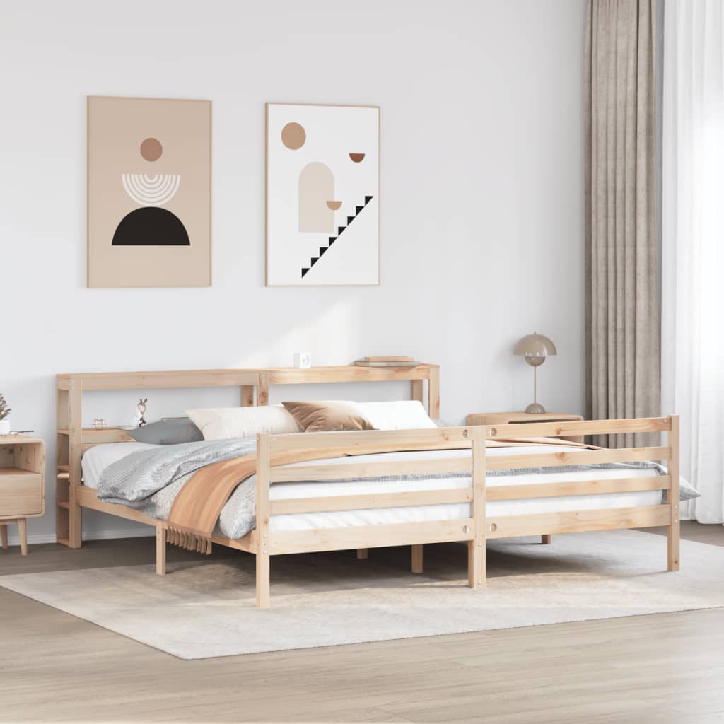vidaXL Rama łóżka z wezgłowiem, 200x200 cm, lite drewno sosnowe