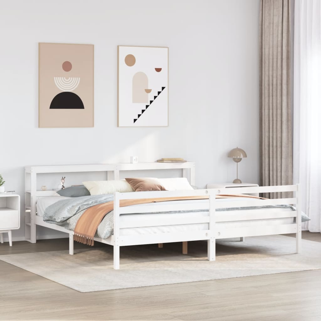 vidaXL Rama łóżka z zagłówkiem bez materaca, biała, 200x200 cm