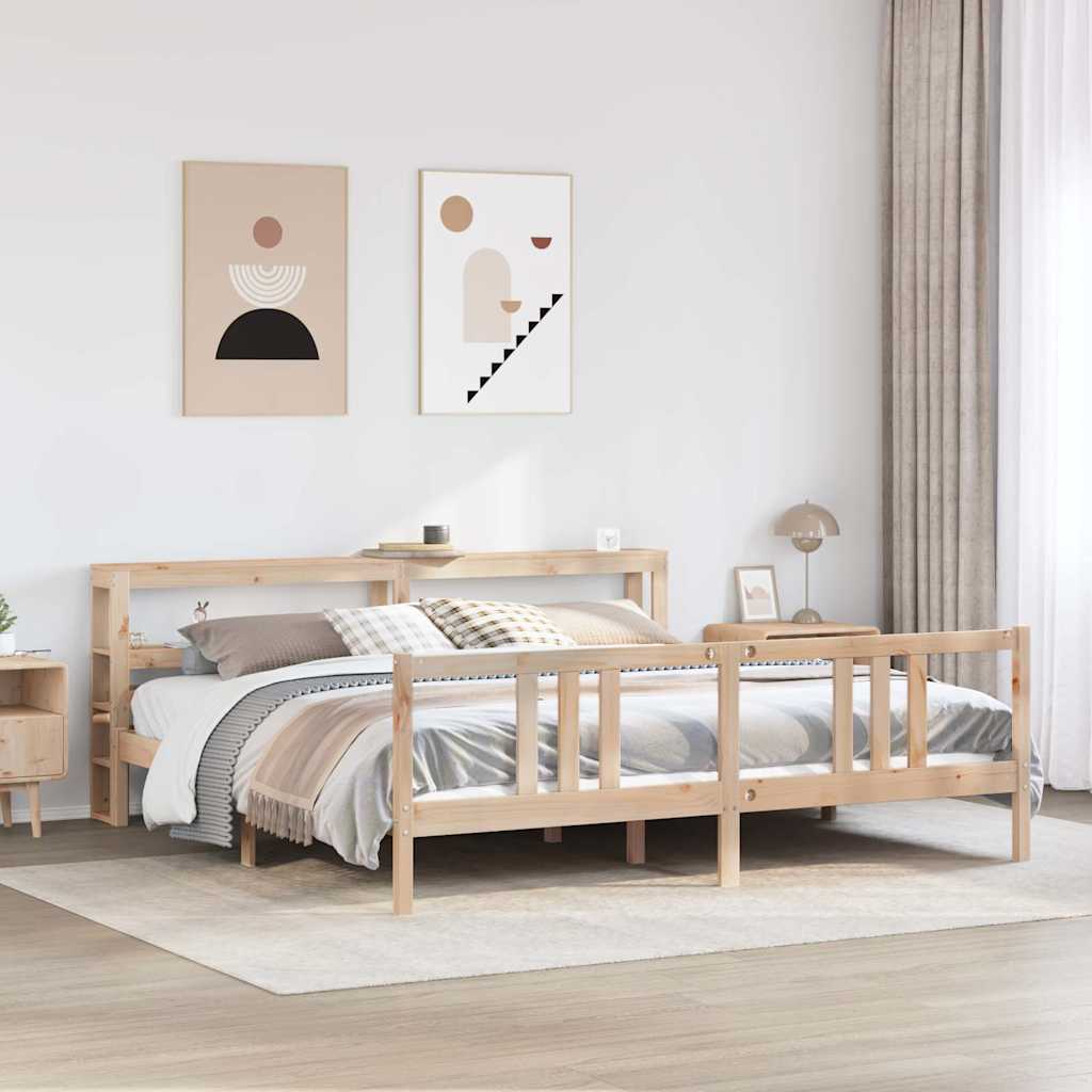 vidaXL Rama łóżka z wezgłowiem, 200x200 cm, lite drewno sosnowe