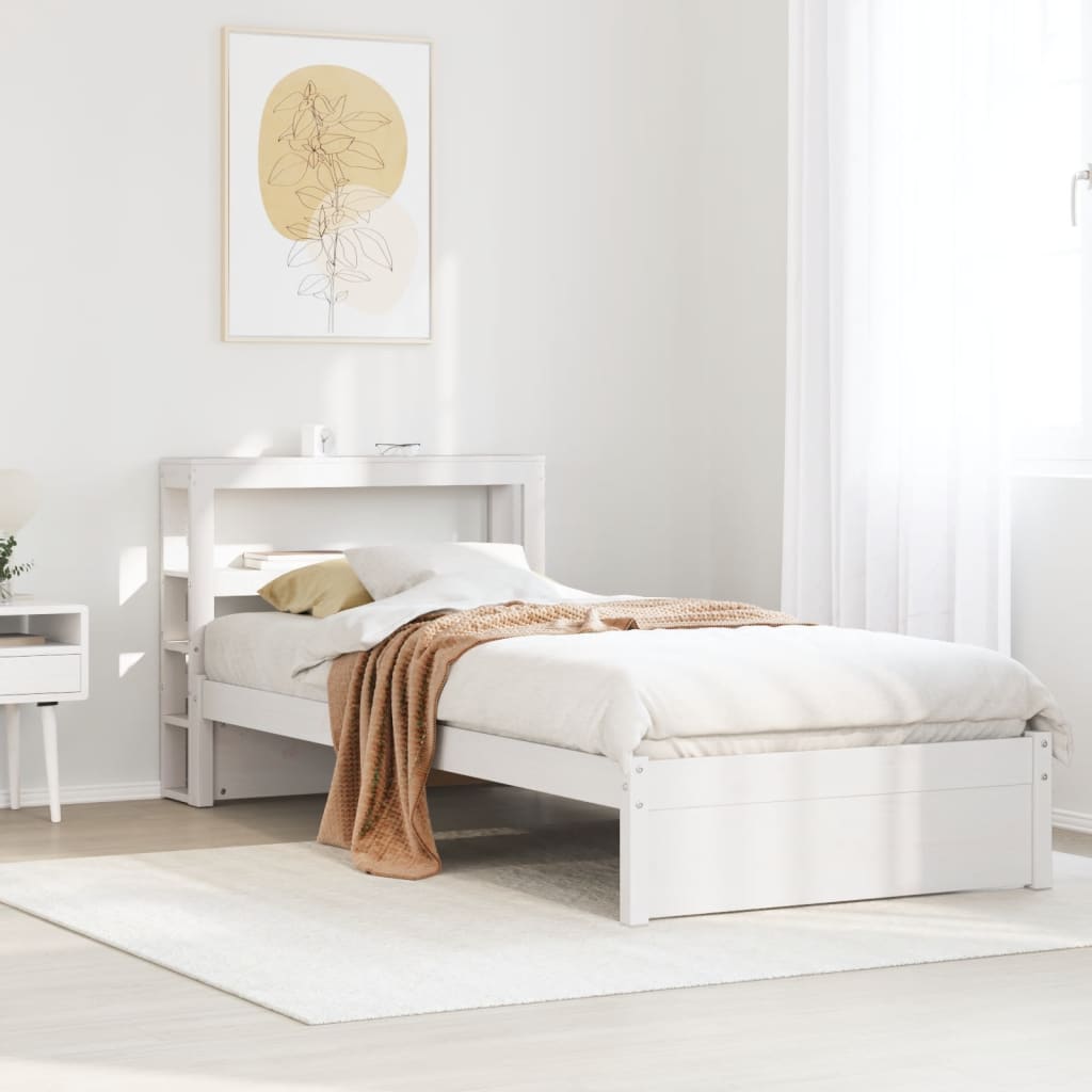 vidaXL Rama łóżka z wezgłowiem, biała, 75x190 cm, lite drewno sosnowe