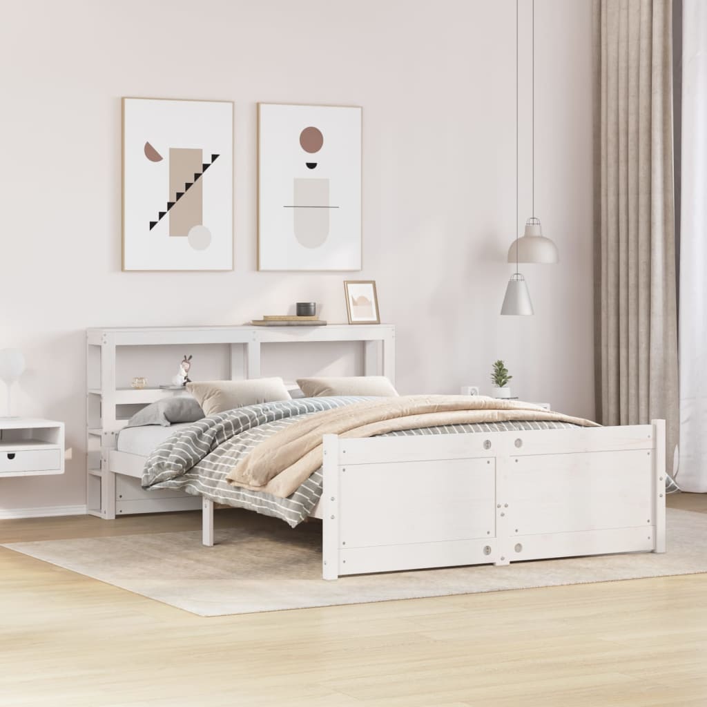 vidaXL Rama łóżka z zagłówkiem bez materaca, biała, 160x200 cm