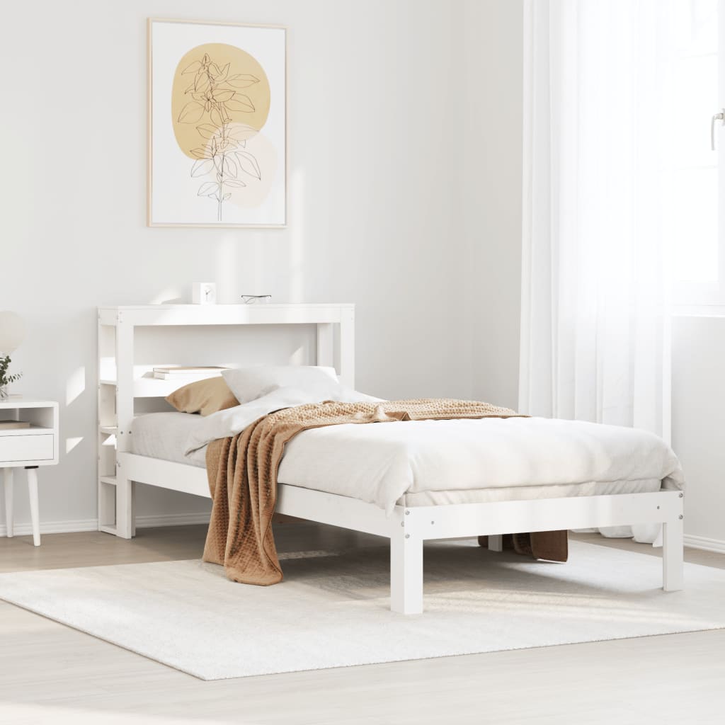 vidaXL Rama łóżka z wezgłowiem, biała, 75x190 cm, lite drewno sosnowe