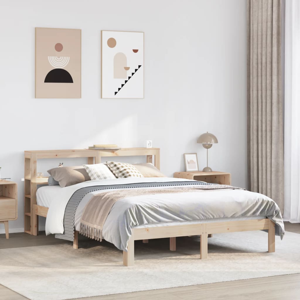 vidaXL Rama łóżka z wezgłowiem, 140x190 cm, lite drewno sosnowe