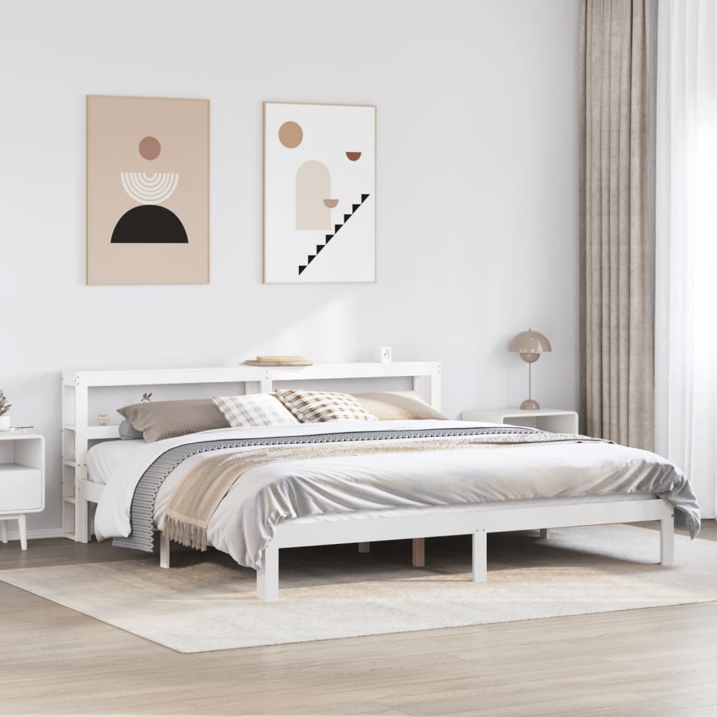 vidaXL Rama łóżka z zagłówkiem bez materaca, biała, 200x200 cm