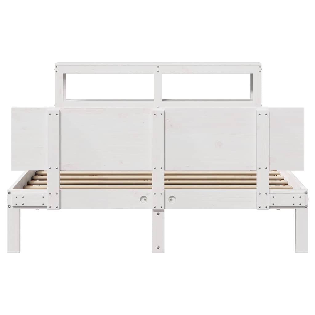 vidaXL Rama łóżka z wezgłowiem, biała, 120x190 cm, lite drewno sosnowe