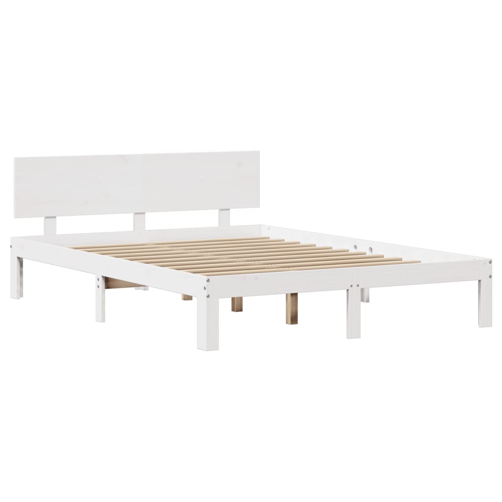 vidaXL Rama łóżka z wezgłowiem, biała, 120x190 cm, lite drewno sosnowe