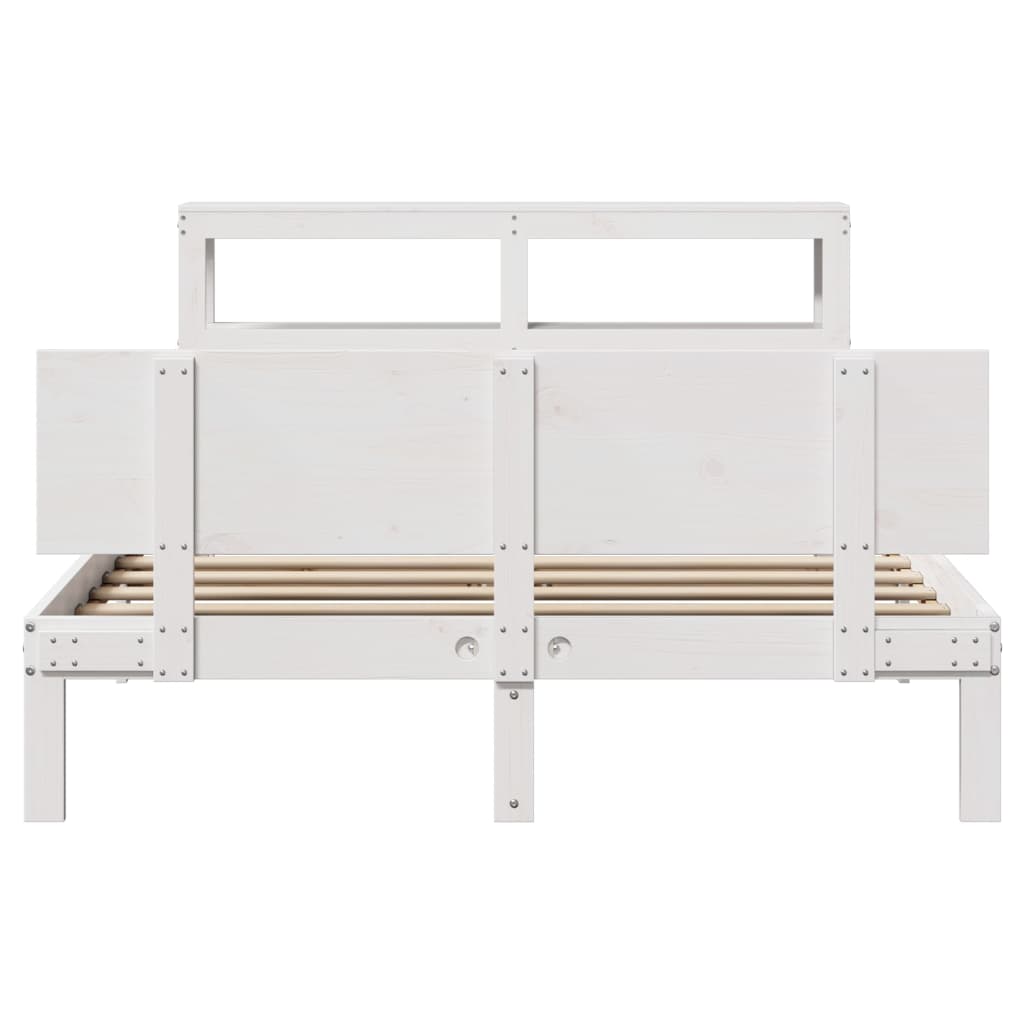 vidaXL Rama łóżka z wezgłowiem, biała, 150x200 cm, lite drewno sosnowe