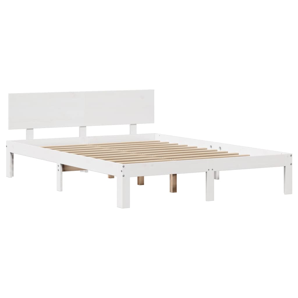 vidaXL Rama łóżka z wezgłowiem, biała, 150x200 cm, lite drewno sosnowe