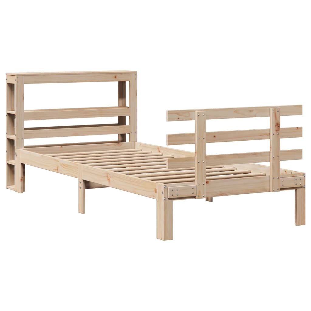 vidaXL Rama łóżka z wezgłowiem, biała, 75x190 cm, lite drewno sosnowe