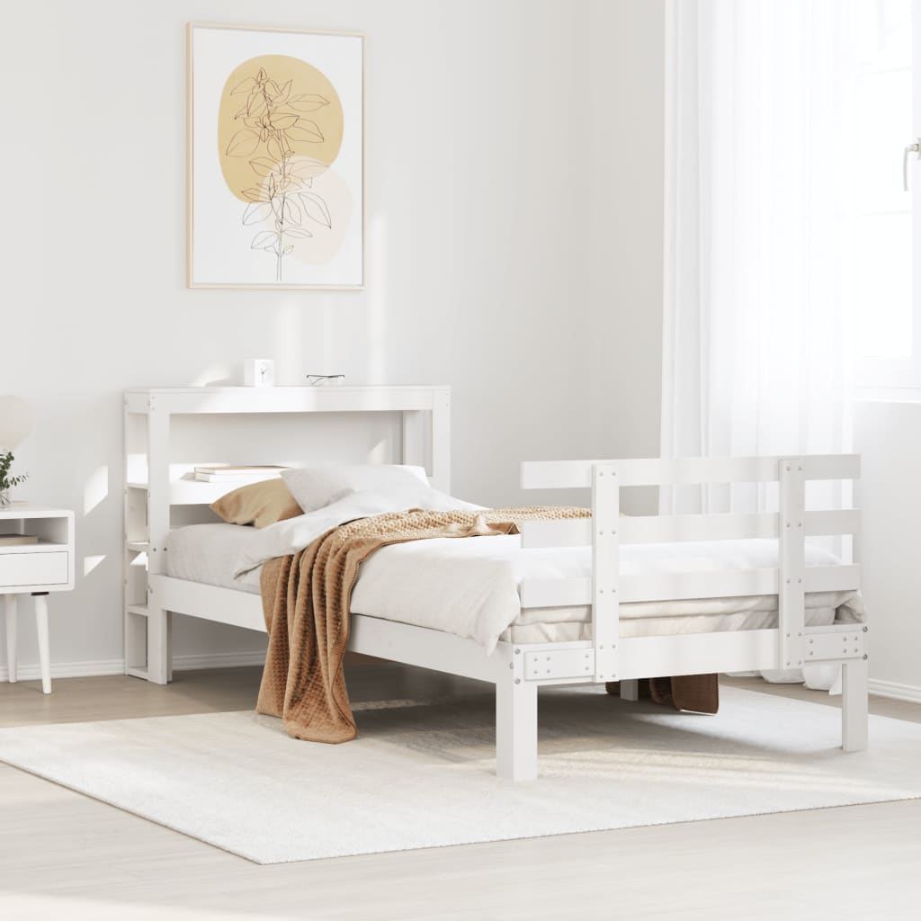 vidaXL Rama łóżka z wezgłowiem, biała, 75x190 cm, lite drewno sosnowe