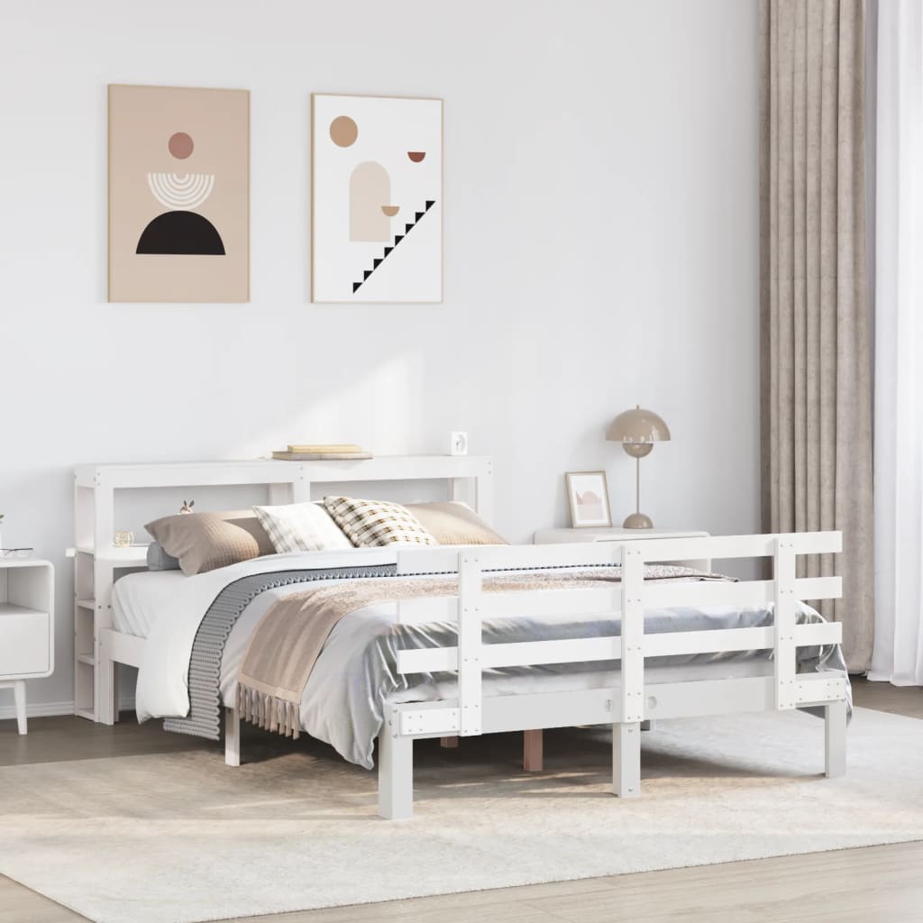 vidaXL Rama łóżka z wezgłowiem, biała, 150x200 cm, lite drewno sosnowe