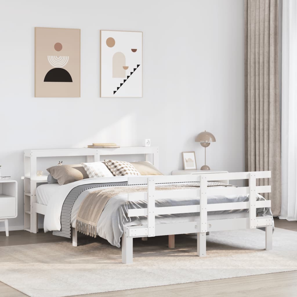 vidaXL Rama łóżka z zagłówkiem bez materaca, biała, 160x200 cm
