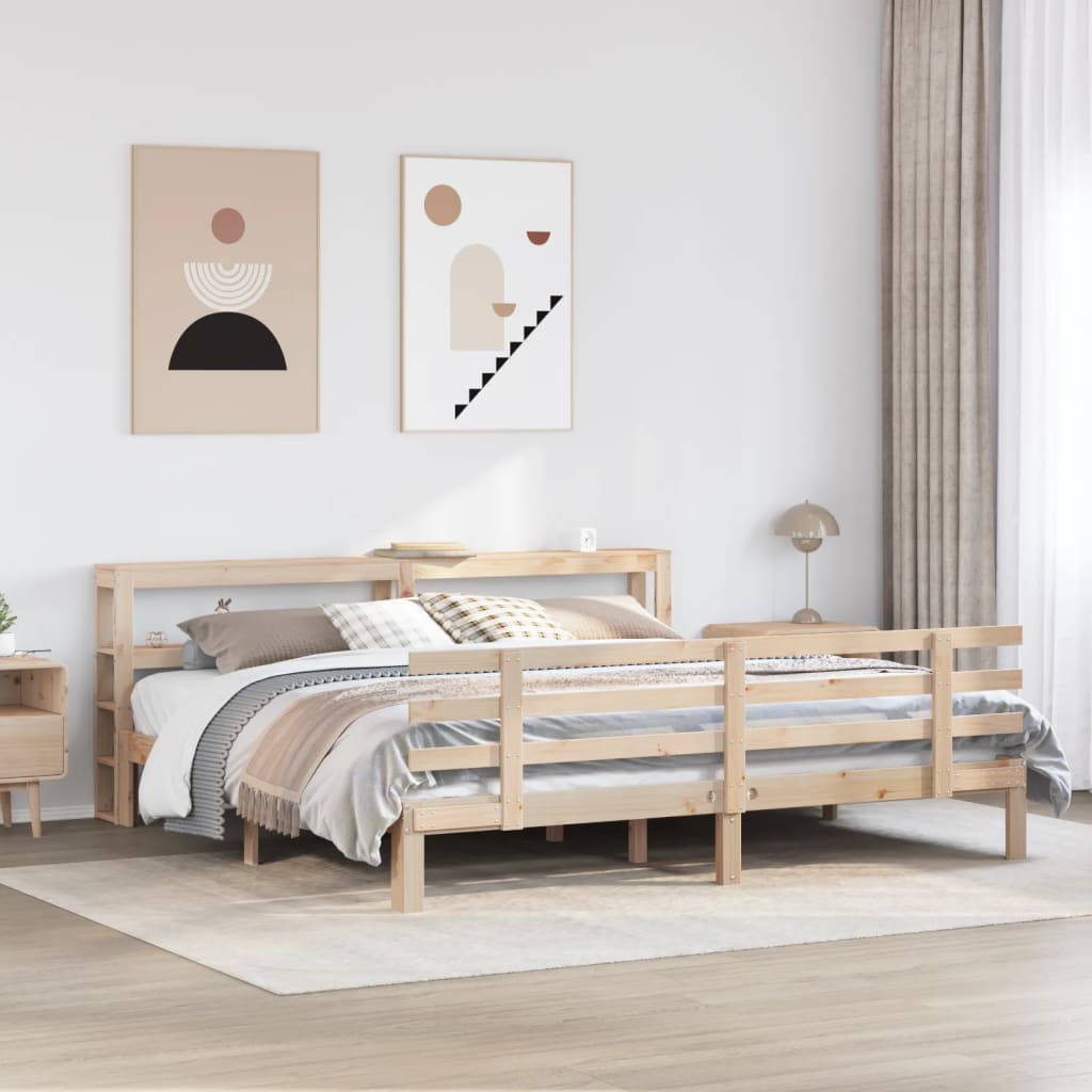 vidaXL Rama łóżka z wezgłowiem, 200x200 cm, lite drewno sosnowe