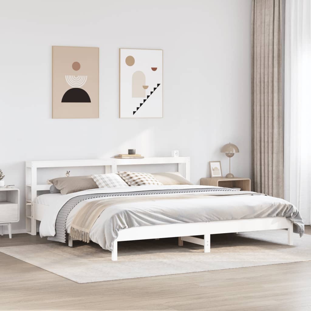vidaXL Łóżko bez materaca, białe, 200x200 cm, lite drewno sosnowe