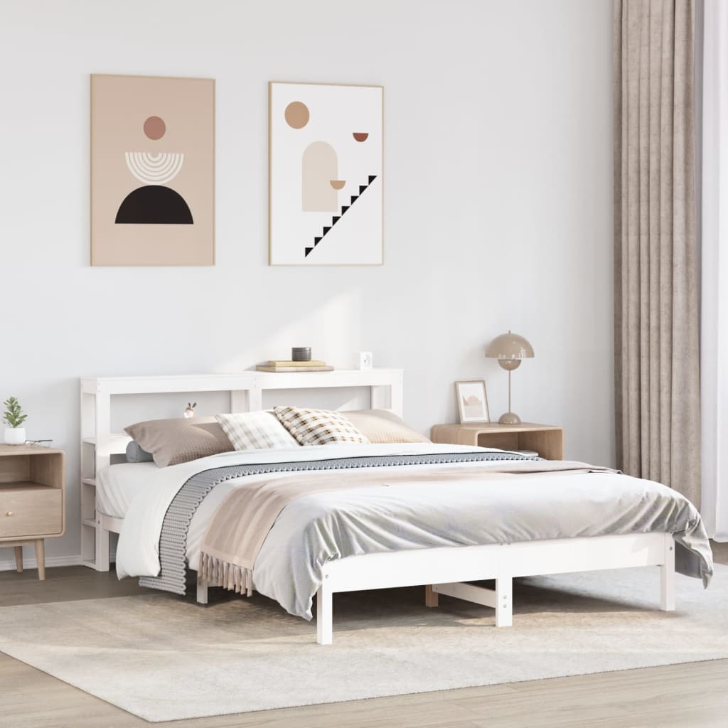 vidaXL Rama łóżka bez materaca, biała, 160x200 cm, lite drewno sosnowe