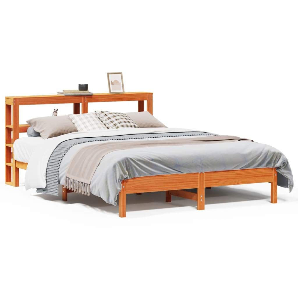 vidaXL Rama łóżka bez materaca, woskowy brąz, 140x190 cm, lita sosna
