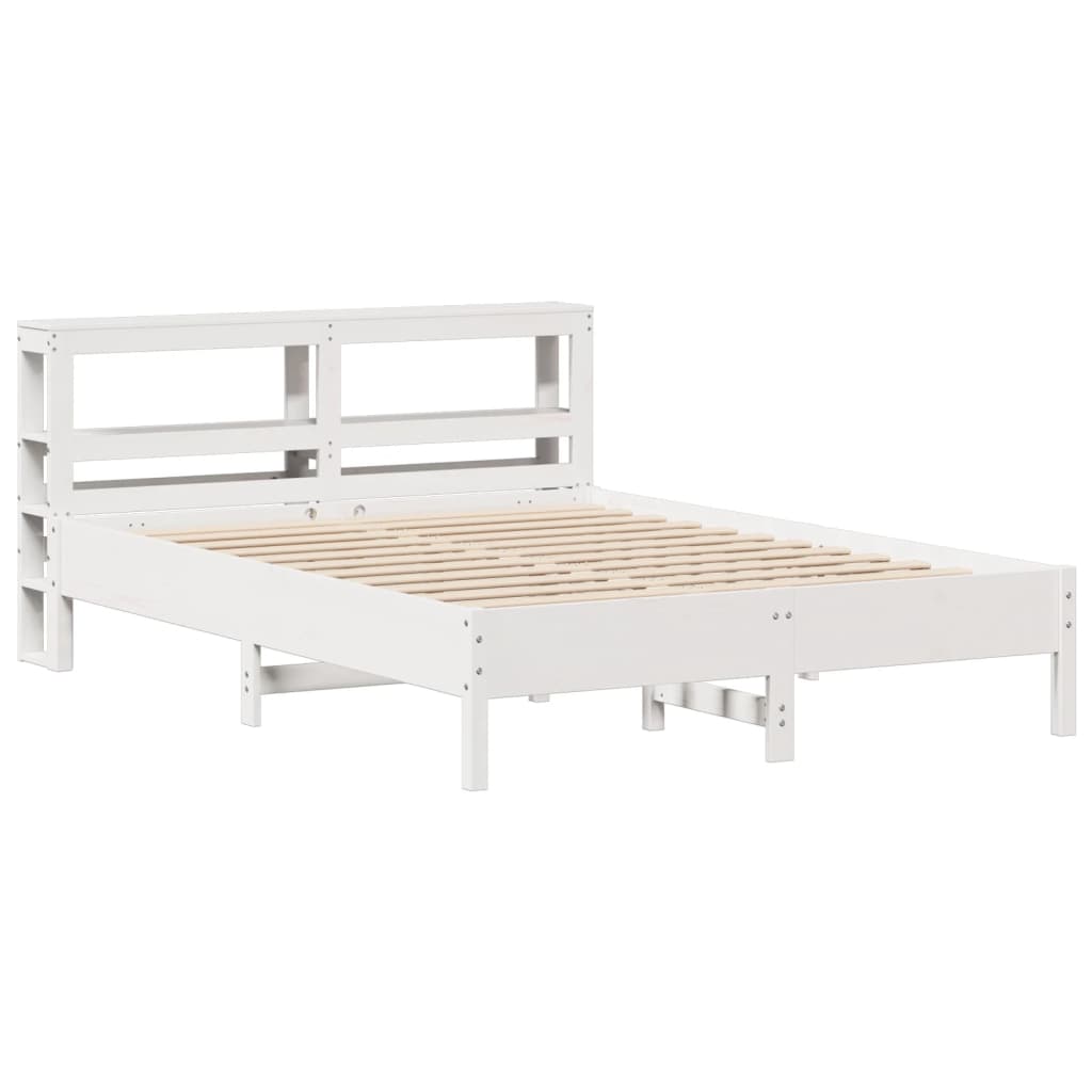 vidaXL Rama łóżka bez materaca, biała, 135x190 cm, lite drewno sosnowe