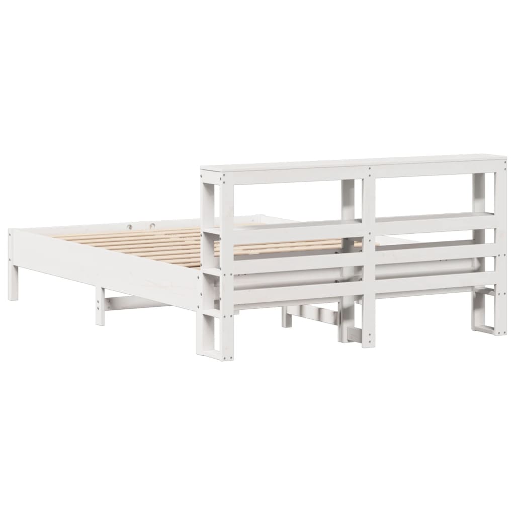vidaXL Rama łóżka bez materaca, biała, 135x190 cm, lite drewno sosnowe