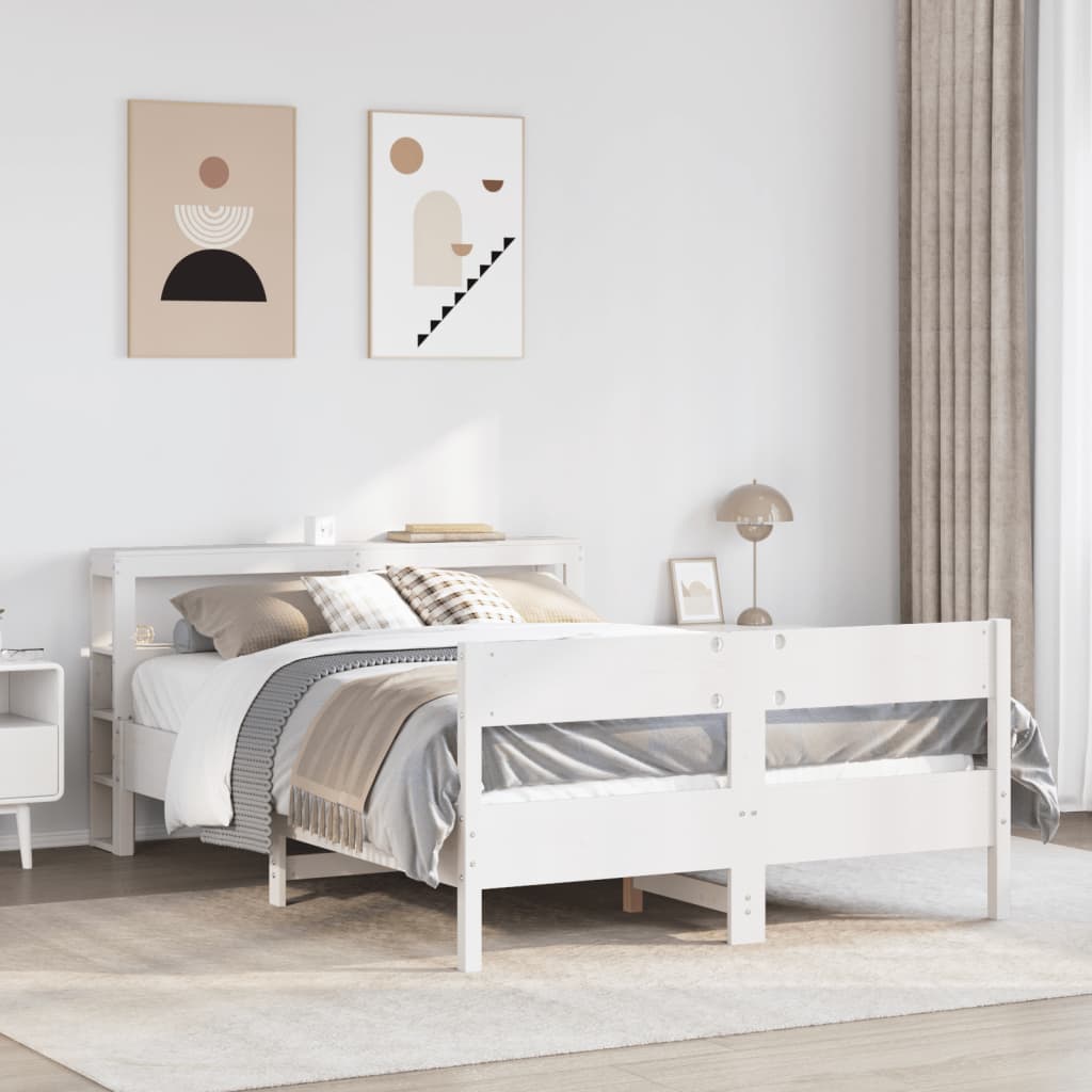 vidaXL Rama łóżka bez materaca, biała, 150x200 cm, lite drewno sosnowe