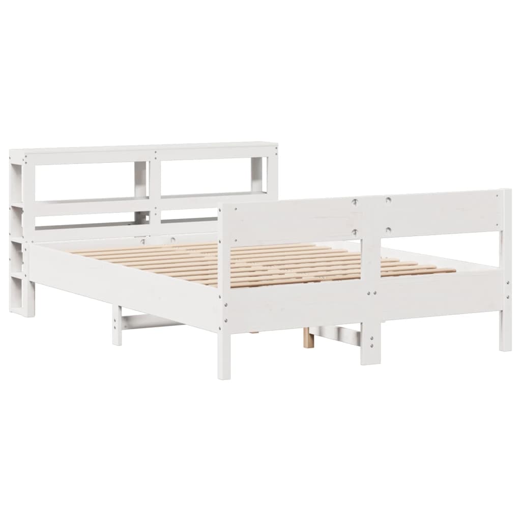 vidaXL Rama łóżka bez materaca, biała, 135x190 cm, lite drewno sosnowe