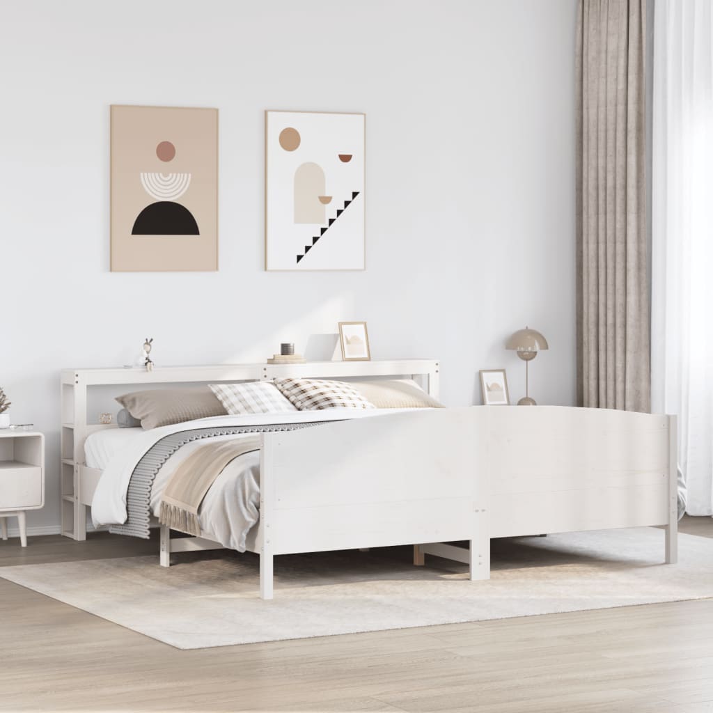 vidaXL Łóżko bez materaca, białe, 200x200 cm, lite drewno sosnowe