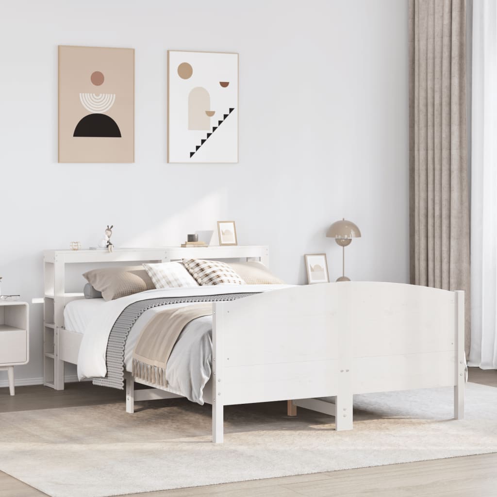 vidaXL Rama łóżka bez materaca, biała, 140x190 cm, lite drewno sosnowe