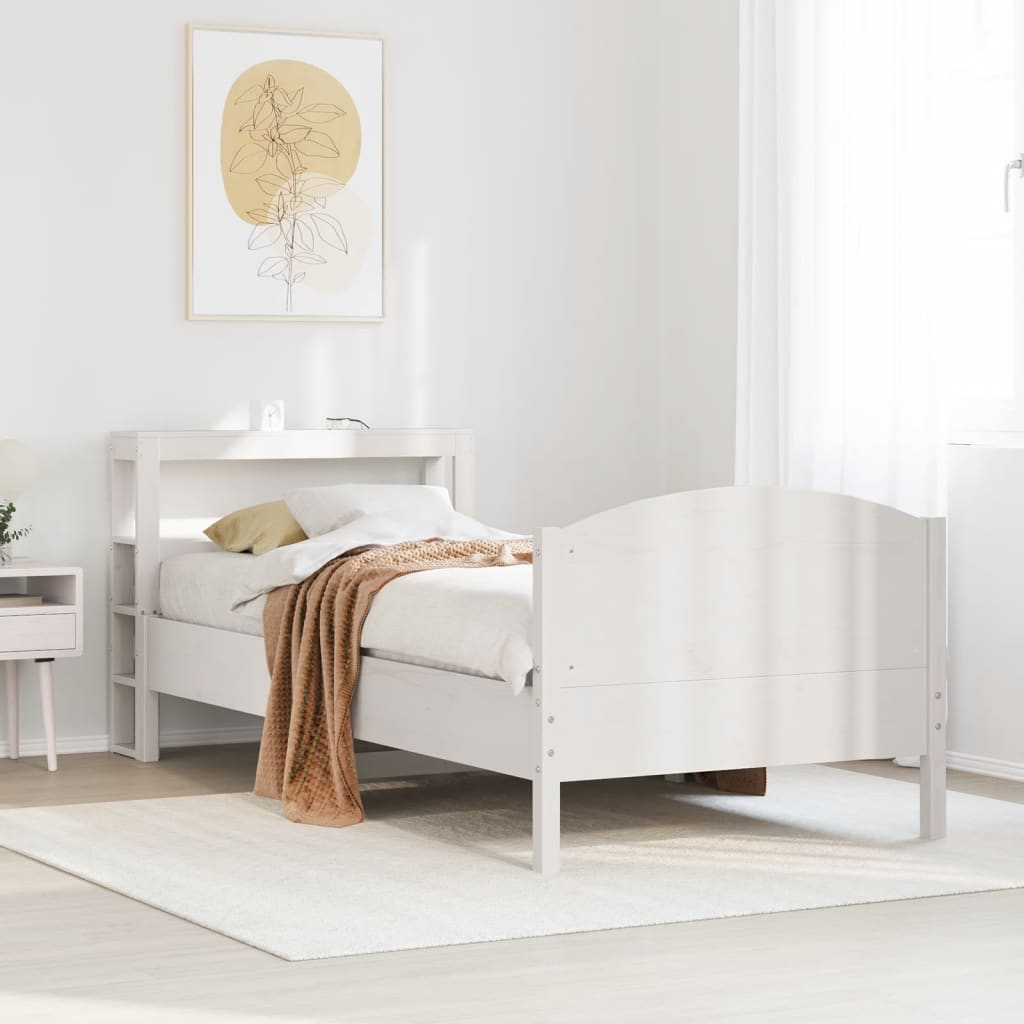 vidaXL Rama łóżka bez materaca, biała, 90x200 cm, lite drewno sosnowe