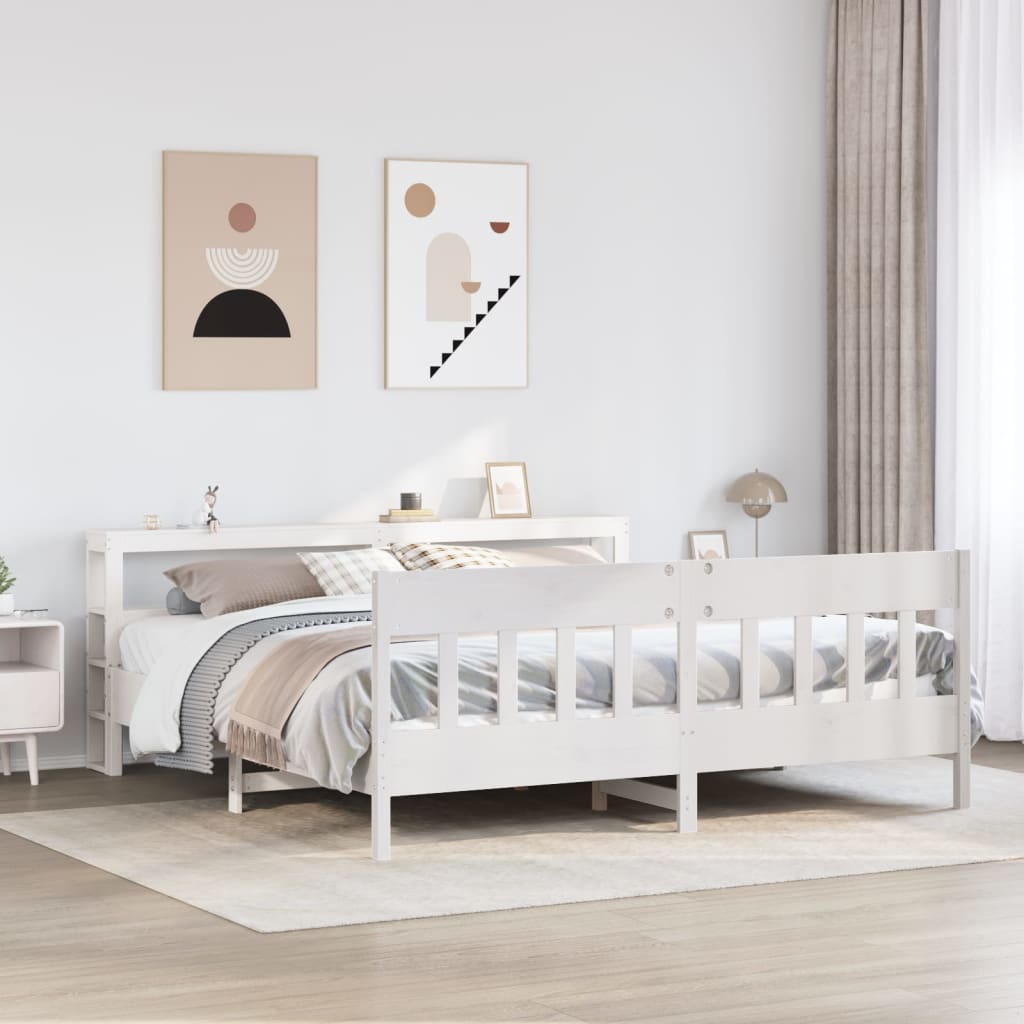 vidaXL Łóżko bez materaca, białe, 200x200 cm, lite drewno sosnowe