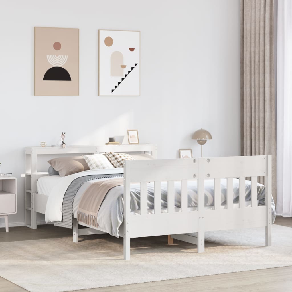 vidaXL Rama łóżka bez materaca, biała, 150x200 cm, lite drewno sosnowe