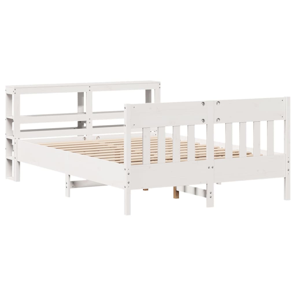 vidaXL Rama łóżka bez materaca, biała, 135x190 cm, lite drewno sosnowe