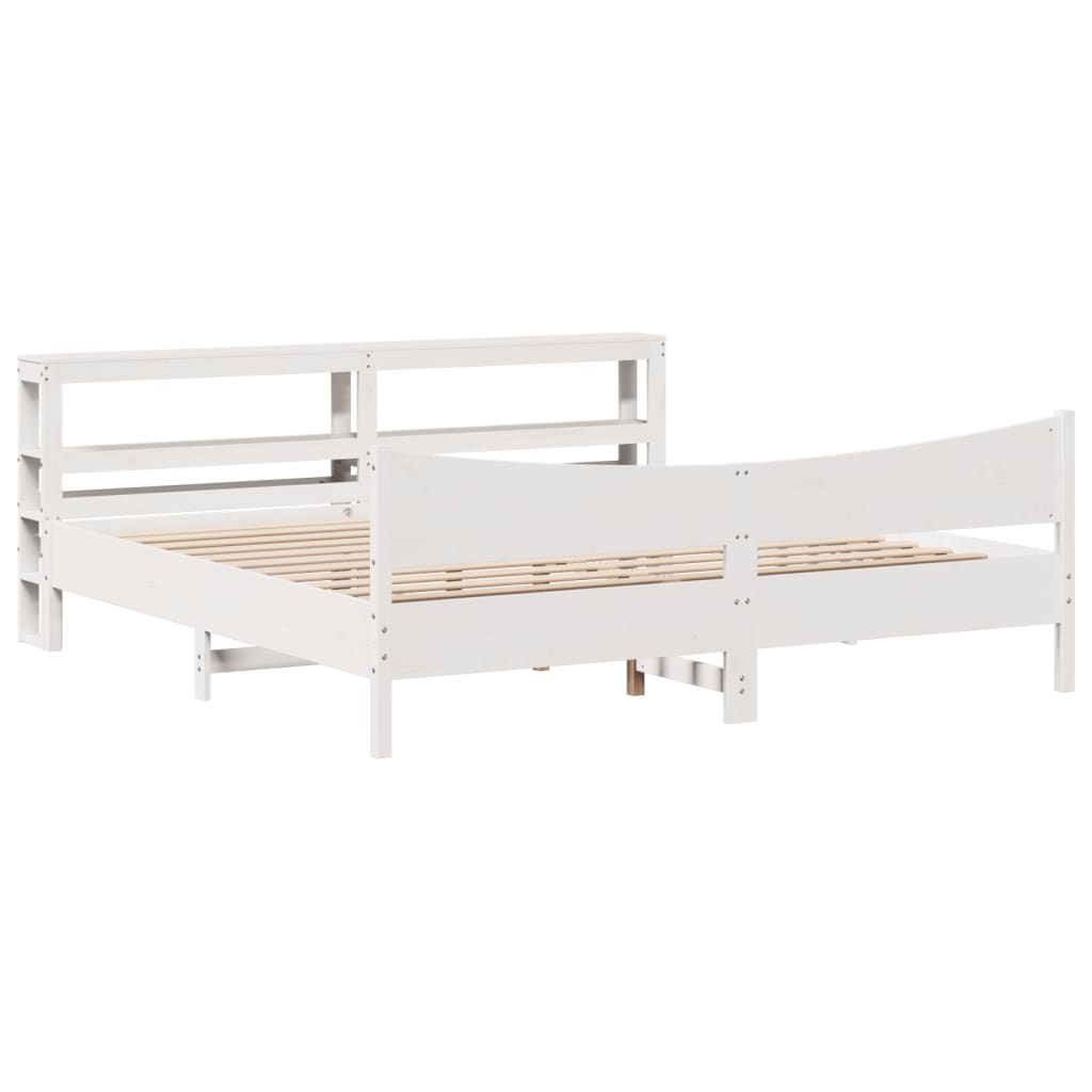 vidaXL Rama łóżka z wezgłowiem, biała, 200x200 cm, lite drewno sosnowe