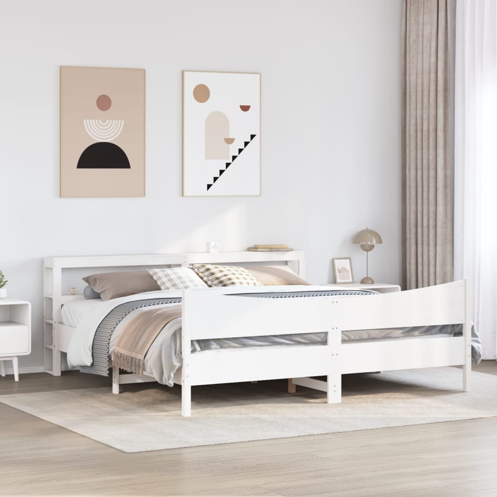 vidaXL Rama łóżka z wezgłowiem, biała, 200x200 cm, lite drewno sosnowe
