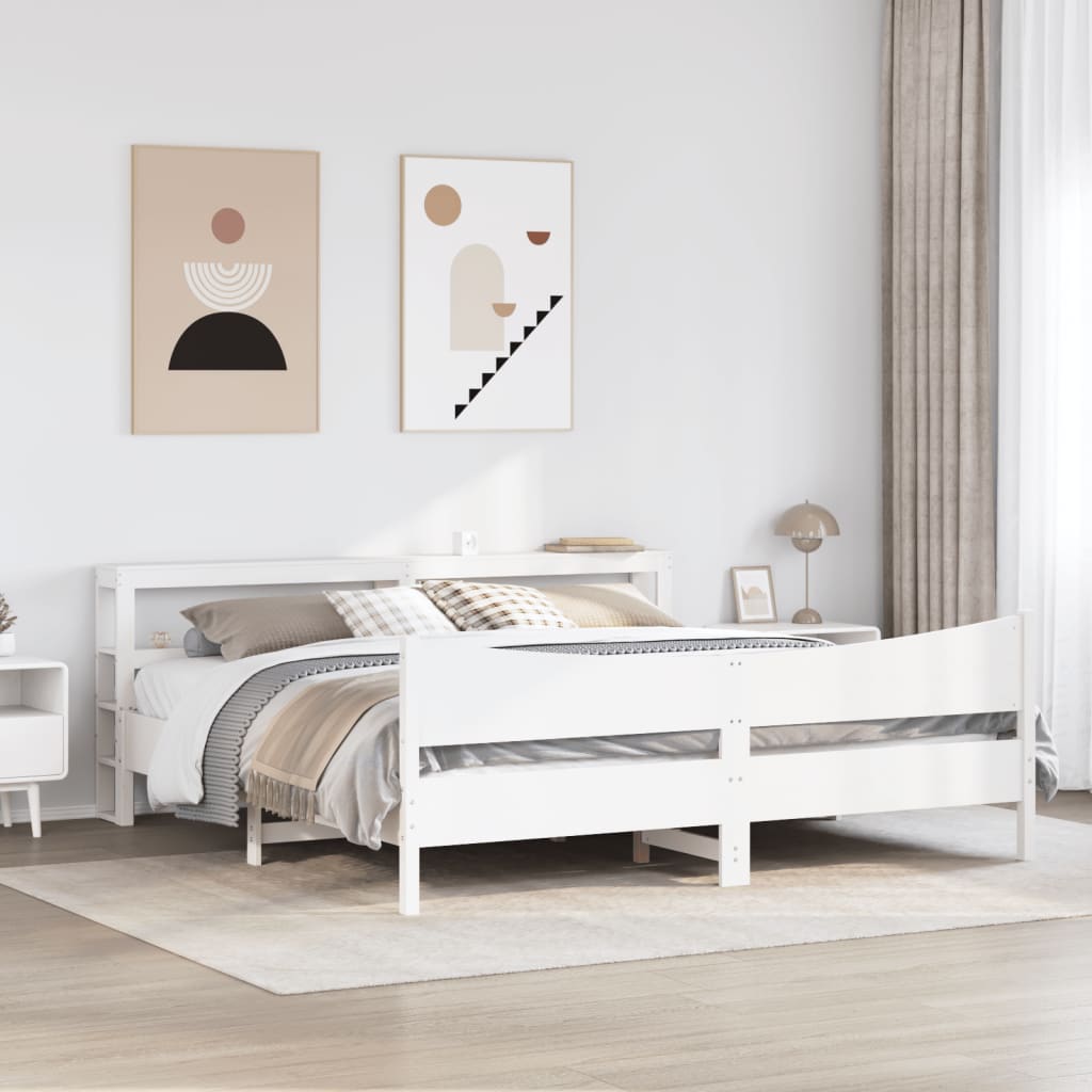 vidaXL Rama łóżka z zagłówkiem, biała, 180x200 cm, sosnowa