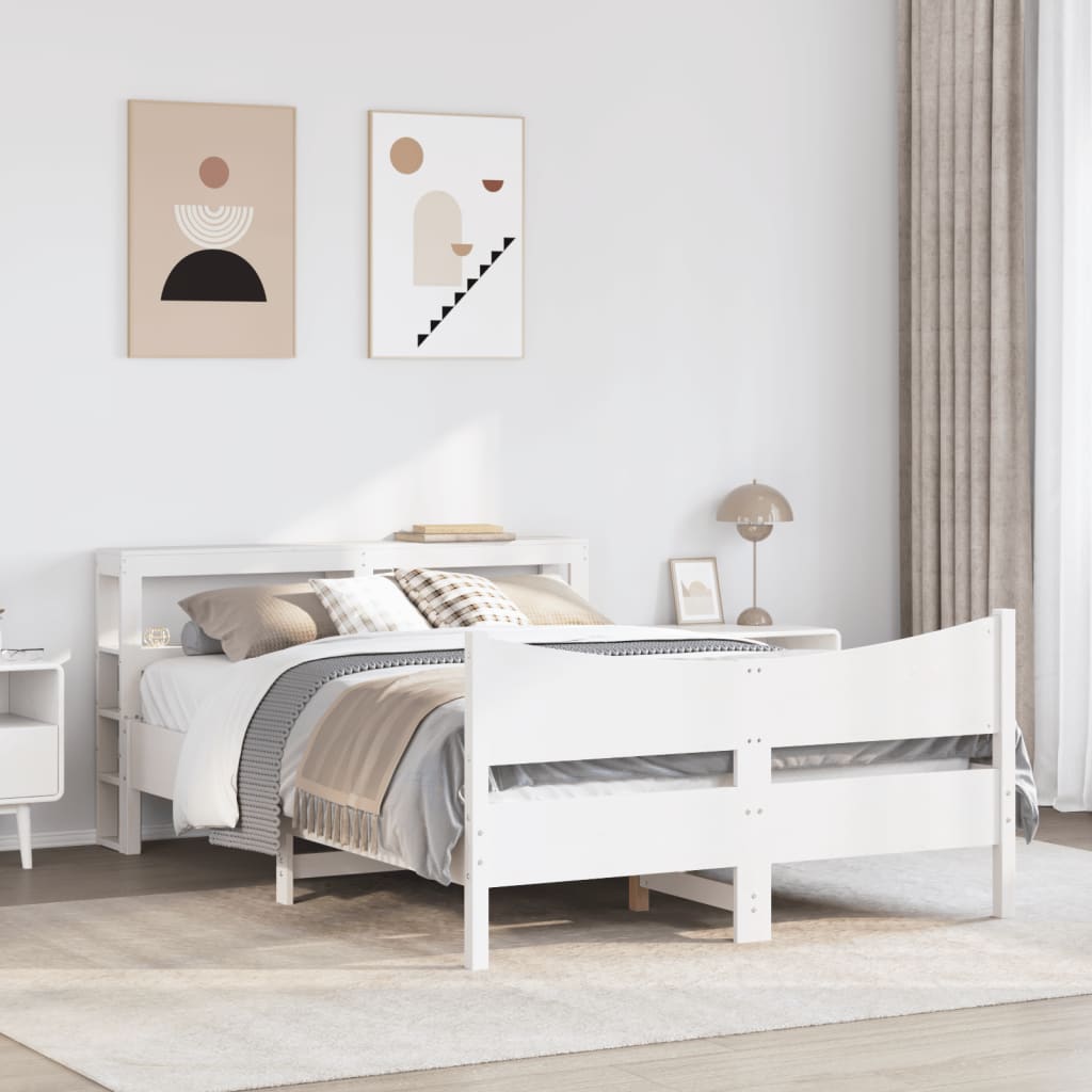 vidaXL Rama łóżka z wezgłowiem, biała, 120x200 cm, lite drewno sosnowe