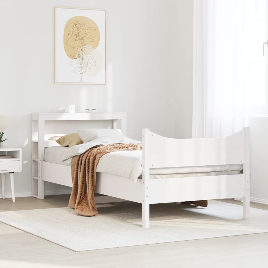 vidaXL Rama łóżka z wezgłowiem, biała, 90x200 cm, lite drewno sosnowe