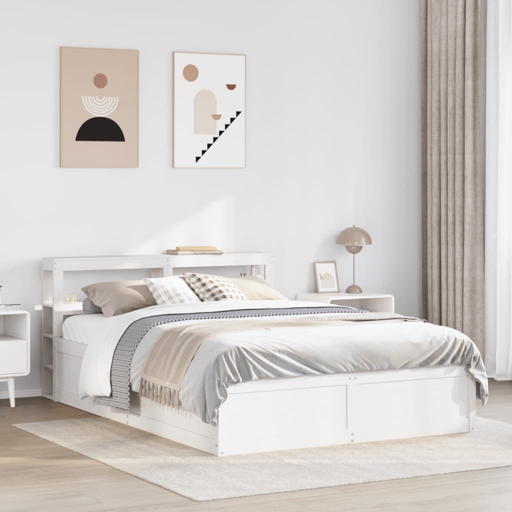 vidaXL Rama łóżka z wezgłowiem, biała, 120x190 cm, lite drewno sosnowe